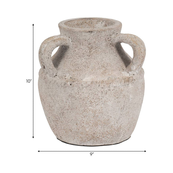 Ivory Terracotta Amphora Triple Handle Jug, 10 in