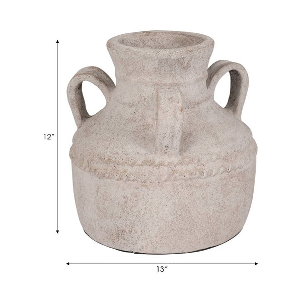 Ivory Terracotta Amphora Triple Handle Jug, 12 in
