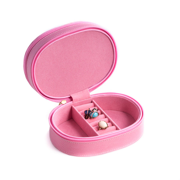 Pink Lizard Leather Jewelry Case