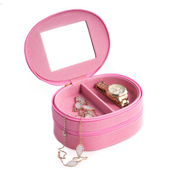 Pink Lizard Leather Jewelry Case