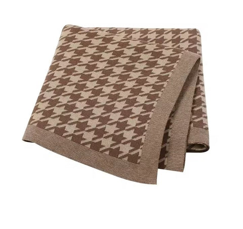 Brown Houndstooth Knit Blanket