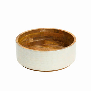 White Pearl Enamel Wood Salad Bowl