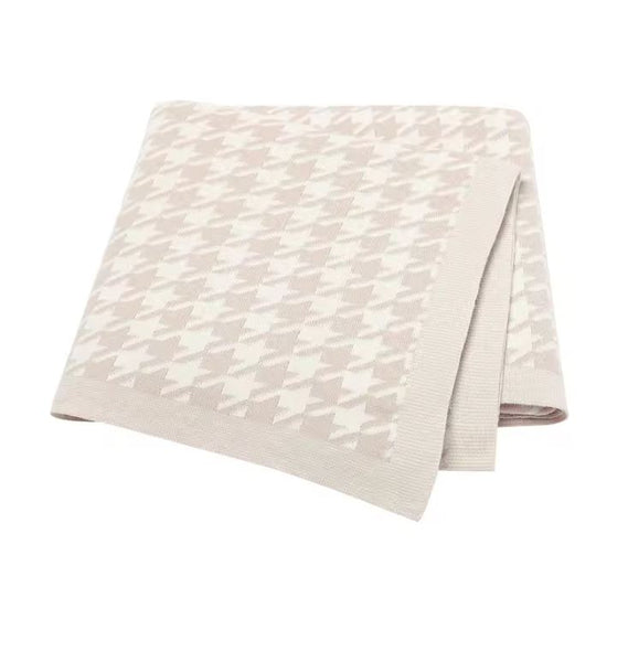 Cream Houndstooth Knit Blanket