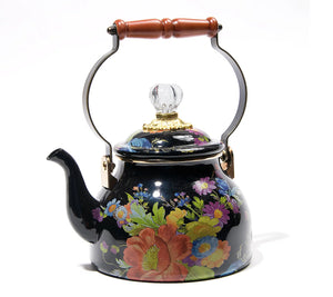 Black Flower Market Tea Kettle