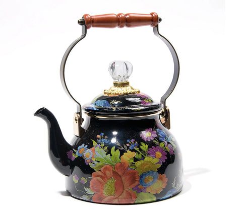 Black Flower Market Tea Kettle