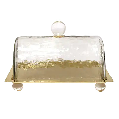 Gold Rectangular Cake Tray with Dome