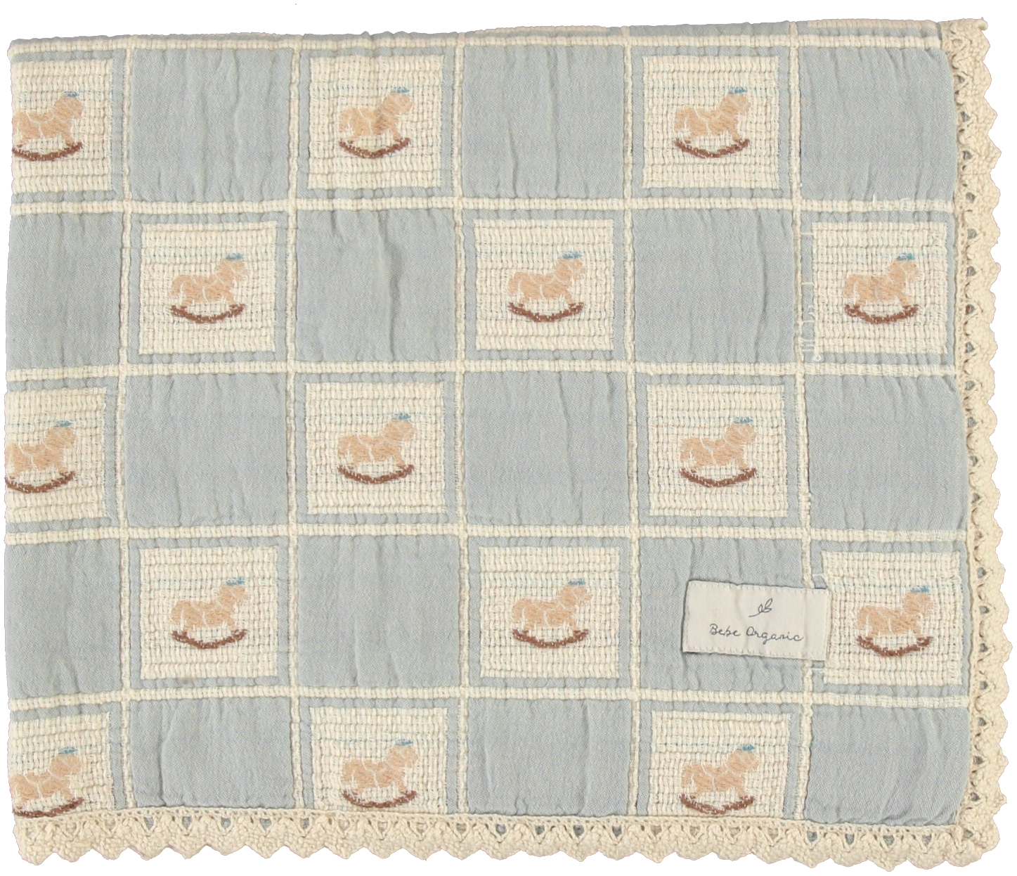 Bebe Organic Blue Rocking Horse Patchwork Blanket
