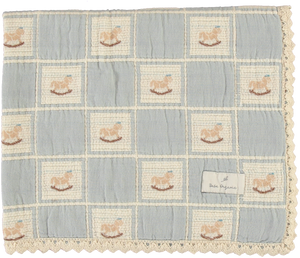 Bebe Organic Blue Rocking Horse Patchwork Blanket