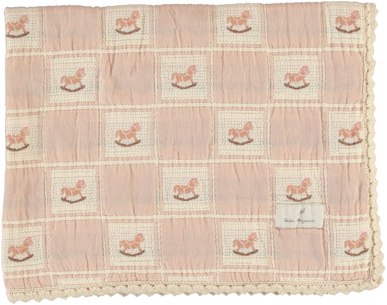 Bebe Organic Pink Rocking Horse Patchwork Blanket