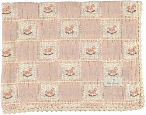 Bebe Organic Pink Rocking Horse Patchwork Blanket