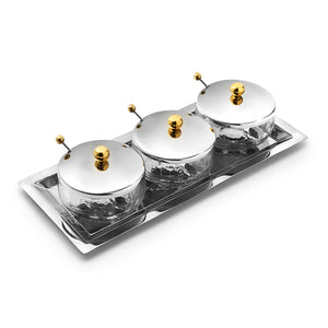 Sphere Stainless & Gold 3 Bowls & Tray Set