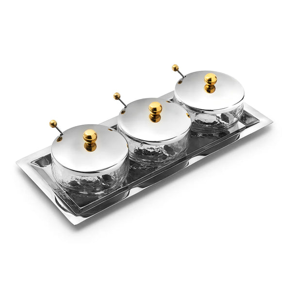 Sphere Stainless & Gold 3 Bowls & Tray Set