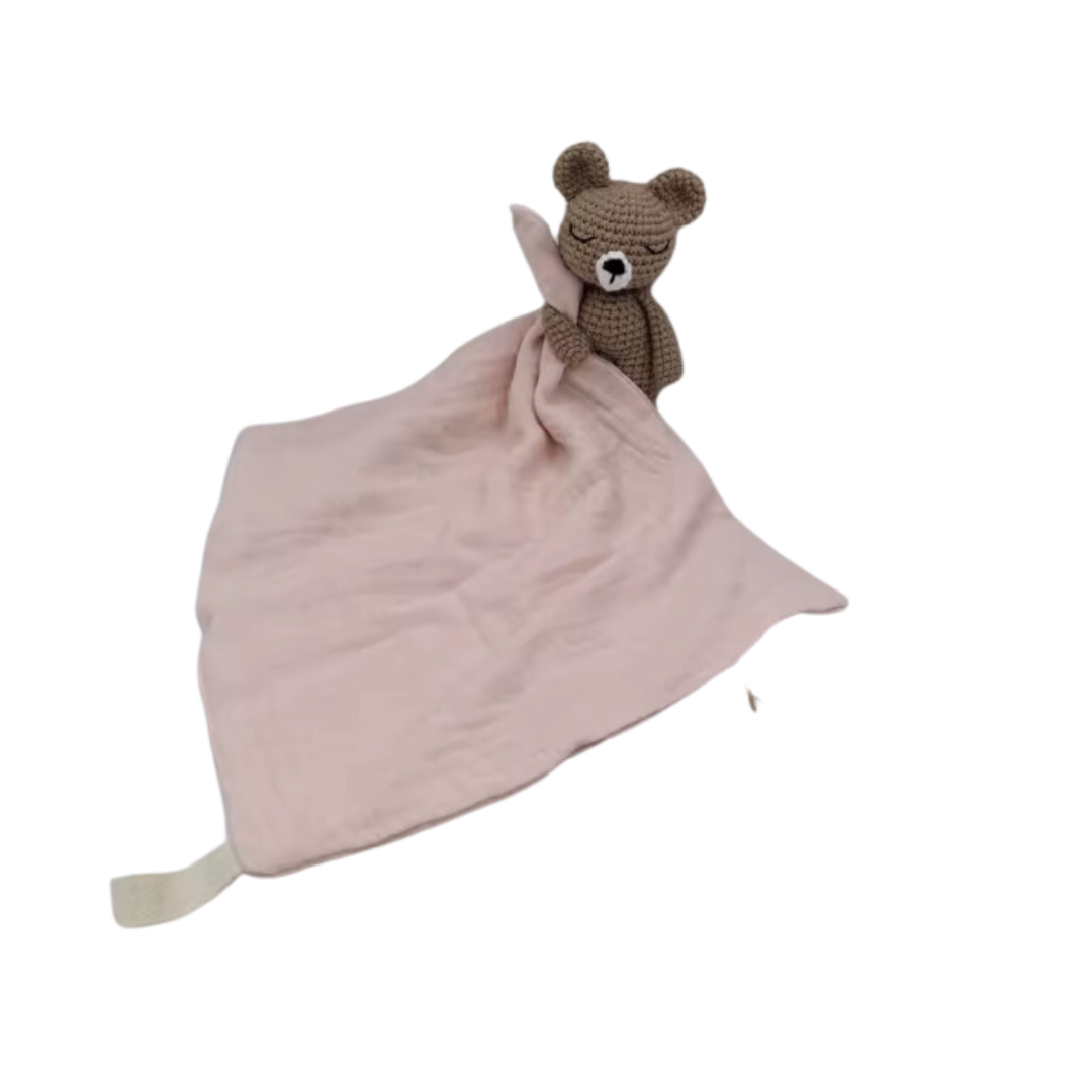 Light Pink Muslin Lovey With Bear