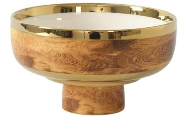 Wood Look Porcelain Footed Medium Bowl