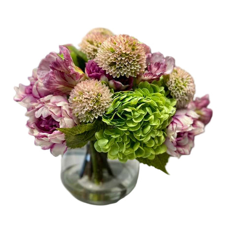 Pink Peony & Dahlia Arrangement in Glass Vase