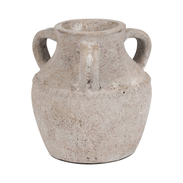 Ivory Terracotta Amphora Triple Handle Jug, 10 in