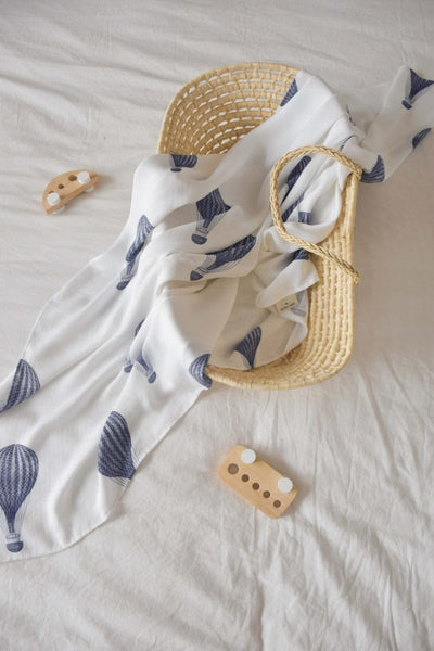 Petite Laure Navy Blue Hot Air Balloons Bamboo Swaddle