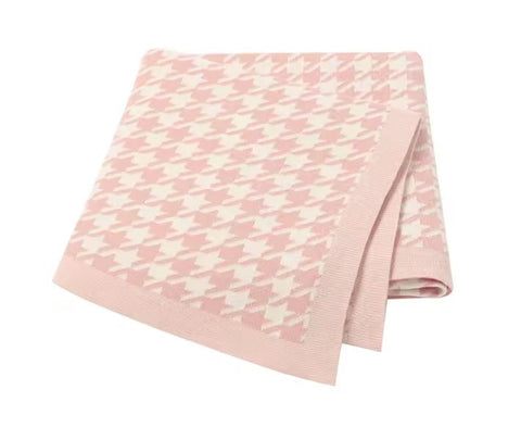 Pink Houndstooth Knit Blanket