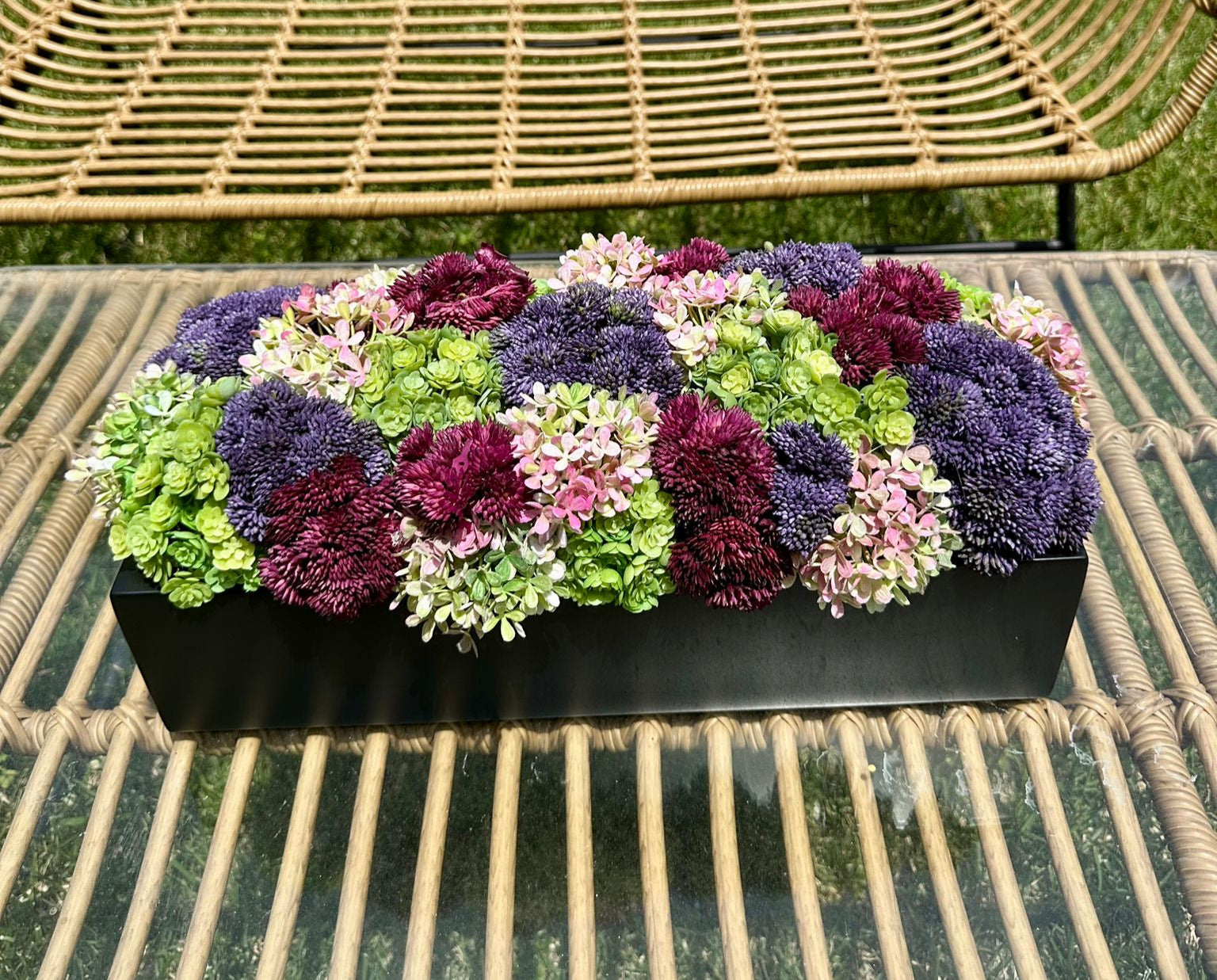 Floral Moss & Sedum Rectangular Pot