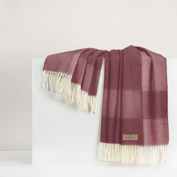Lands Downunder Cranberry Hampton Plaid Herringbone Throw
