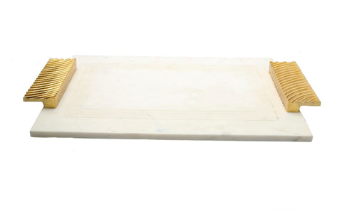 White Marble Tray Gold with Embossed Gold Handles - Challah Board
