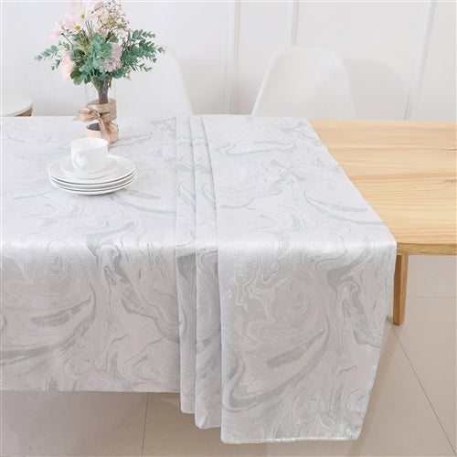 Jacquard Tablecloth - White/Silver Wave